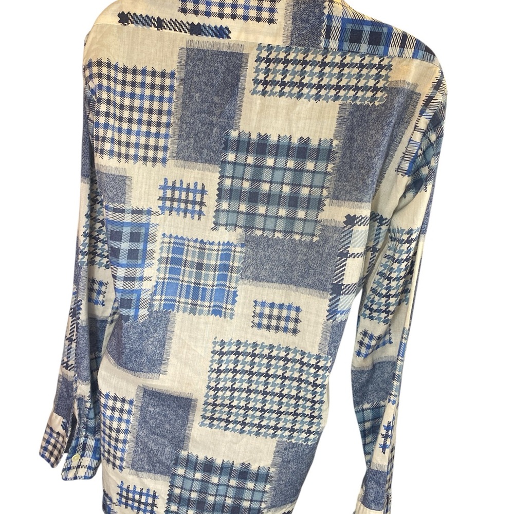Rare 70s Vintage “1UP by Golden Vee” Slim-Trim Fit Patchwork Plaid Shirt Men’s s - Picture 6 of 6